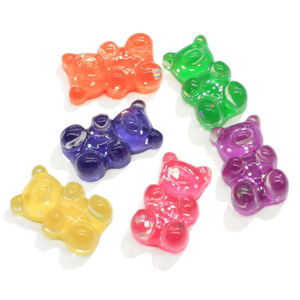 

100pcs Cute Kawaii Bear Charms Flatback Resin Cabochons Glitter Gummy Candy Nails Key Chains Necklace DIY Making Accessorie, Mixed color