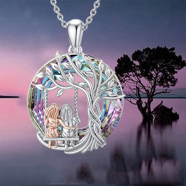 

Tree of Life Sisters Elephant Pendant Necklace with Round Crystal Gifts for Girls, Girls Daughter Friends Birthday Christmas, Black
