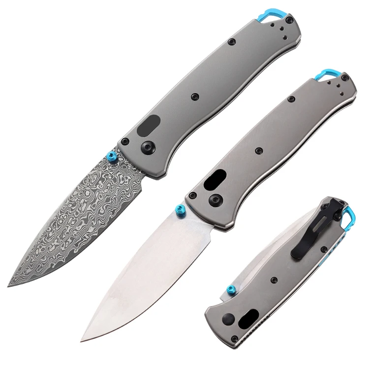 

535 bugout customized silver titanium alloy handle folding knife damascus blade camping pocket knife AXIS manual outdoor hunting