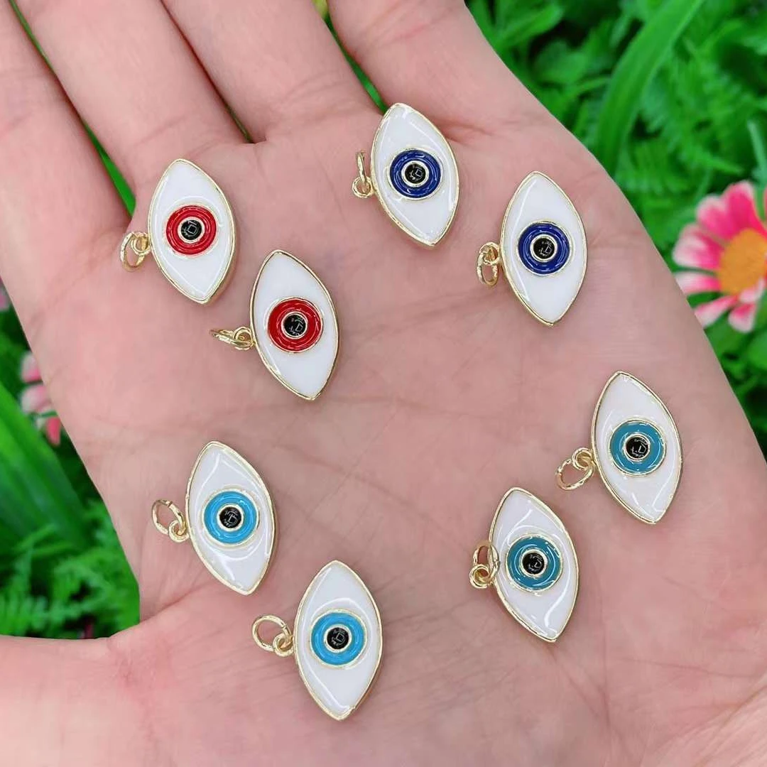 

China Factory Wholesale Real Gold Plated Turkish Devil Eyes Necklace White Oil Drop Blue Oval Evil Eyes Pendant Necklace