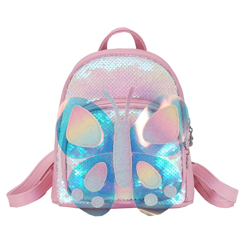 

Hot Sale Lovely Baby PU material Six Color Kindergarten Schoolbag Butter-fly Sequin Toddler Bag Kids Backpack