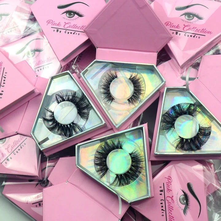 

Private Label Customized Diamonds Boxes Wholsale Dramatic Fluffy Bottom 25MM 5D Mink Lashes3d Eyelashes Vendors
