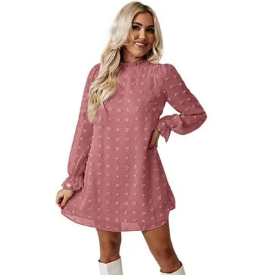

2021 new Amazon bubble long sleeve chiffon jacquard base plus size women's dresses