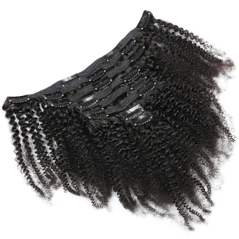 

YC39 Natural Black African Kinky Curly Clip In 100% Virgin Human Hair Extensions 8 pieces clip ins human hair