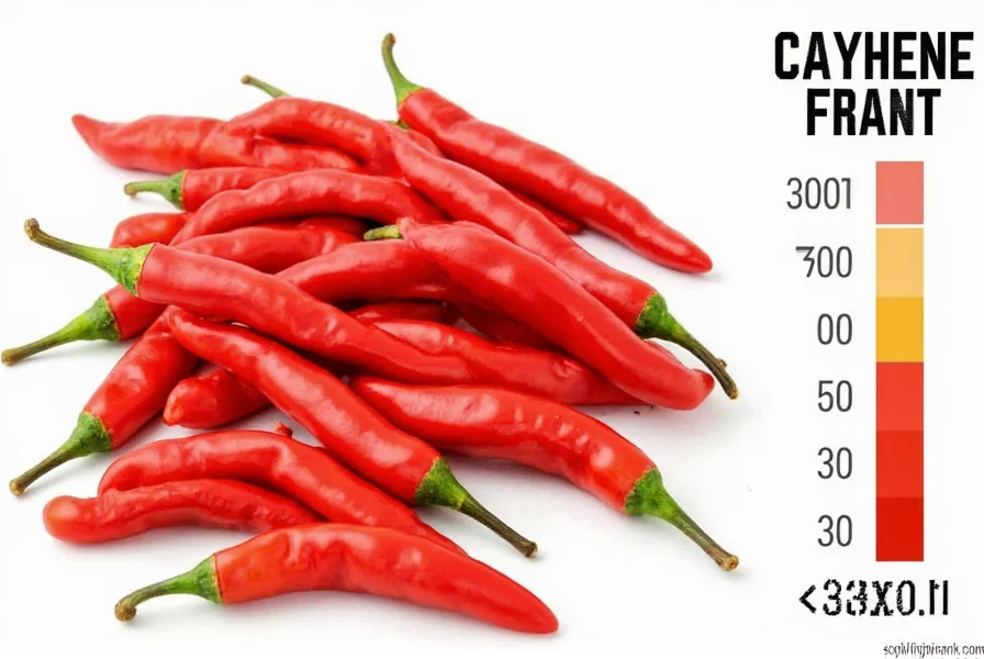 Close-up comparison of cayenne peppers next to measuring spoons showing equivalent amounts of other hot peppers