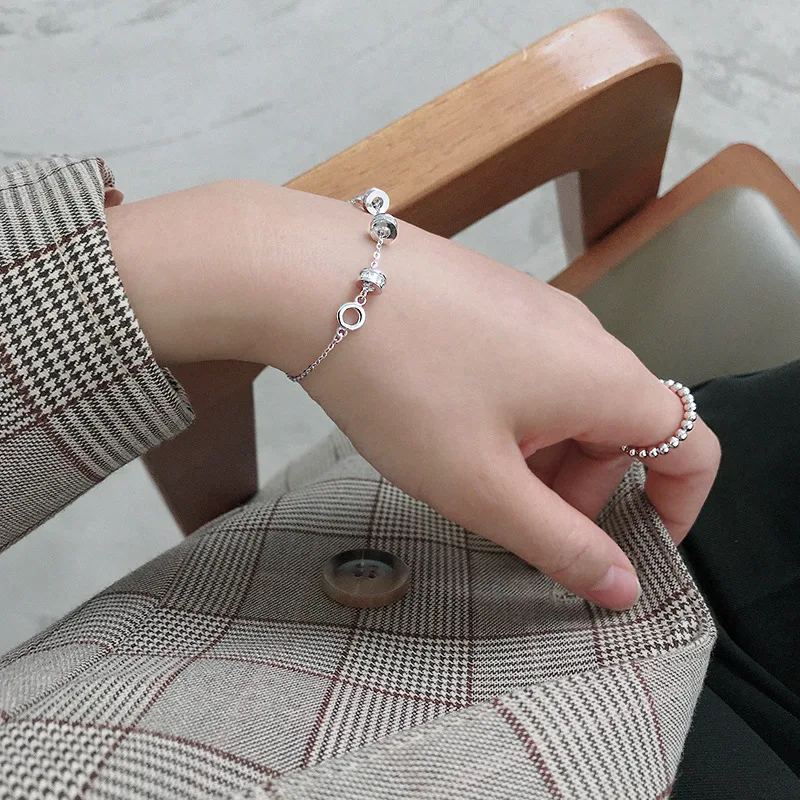 

Vianrla 925 sterling silver dainty zircon rondelles spacer beads charm bracelet