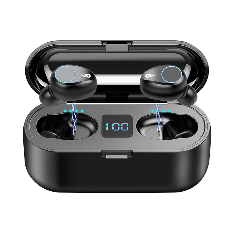 

TWS 5.0 Bluetooth Earphones 1200mAh Charging Box Wireless Headphone 9D Stereo Sports bluetooth Earbuds Headsets With Microphone, Black