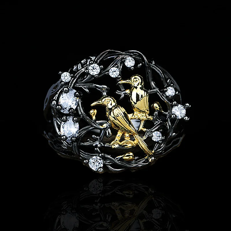 

Hot Sale KYRA01300 Black Gun Plated Bird Shape enamel Zircon Stone Ring for women