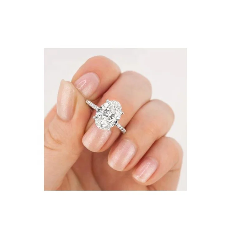 

September SALE shared prong diamond ring 4 claws round oval diamond 0.5ct 5mm engagement ring in 14k white rose gold, Gold color