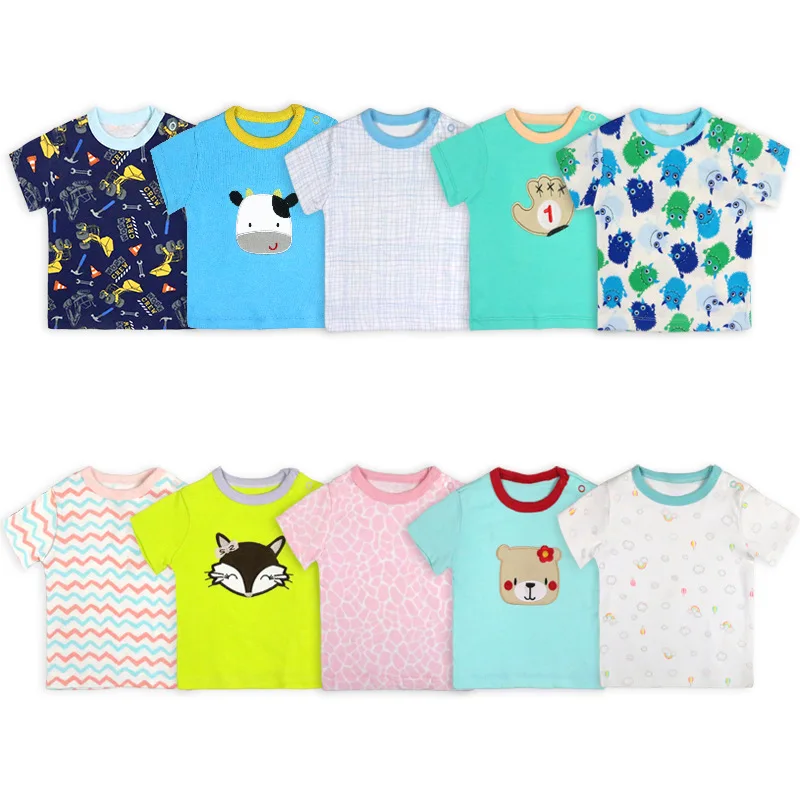 

Random 2021 new arrival summer 100% cotton baby boy T-shirt 5 pieces in one clothing sets, Multi color