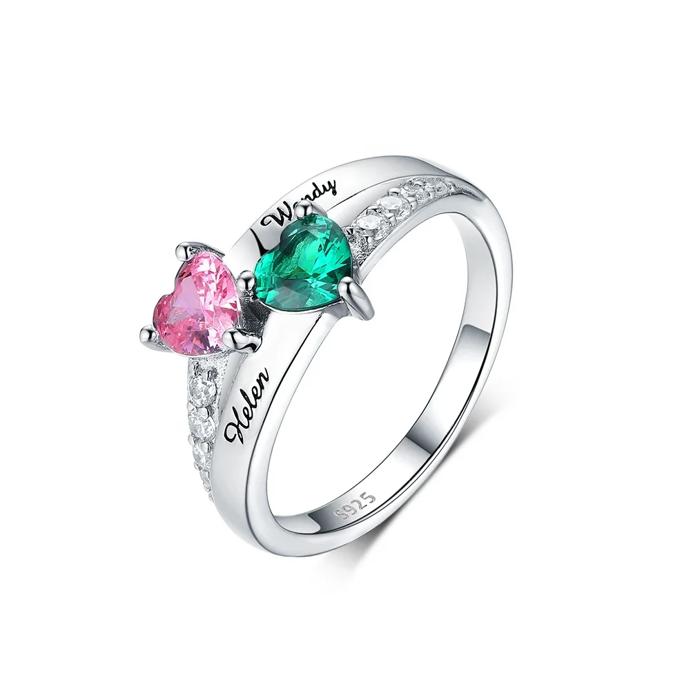 

Custom name ring personalized double name ring birthstone sterling silver