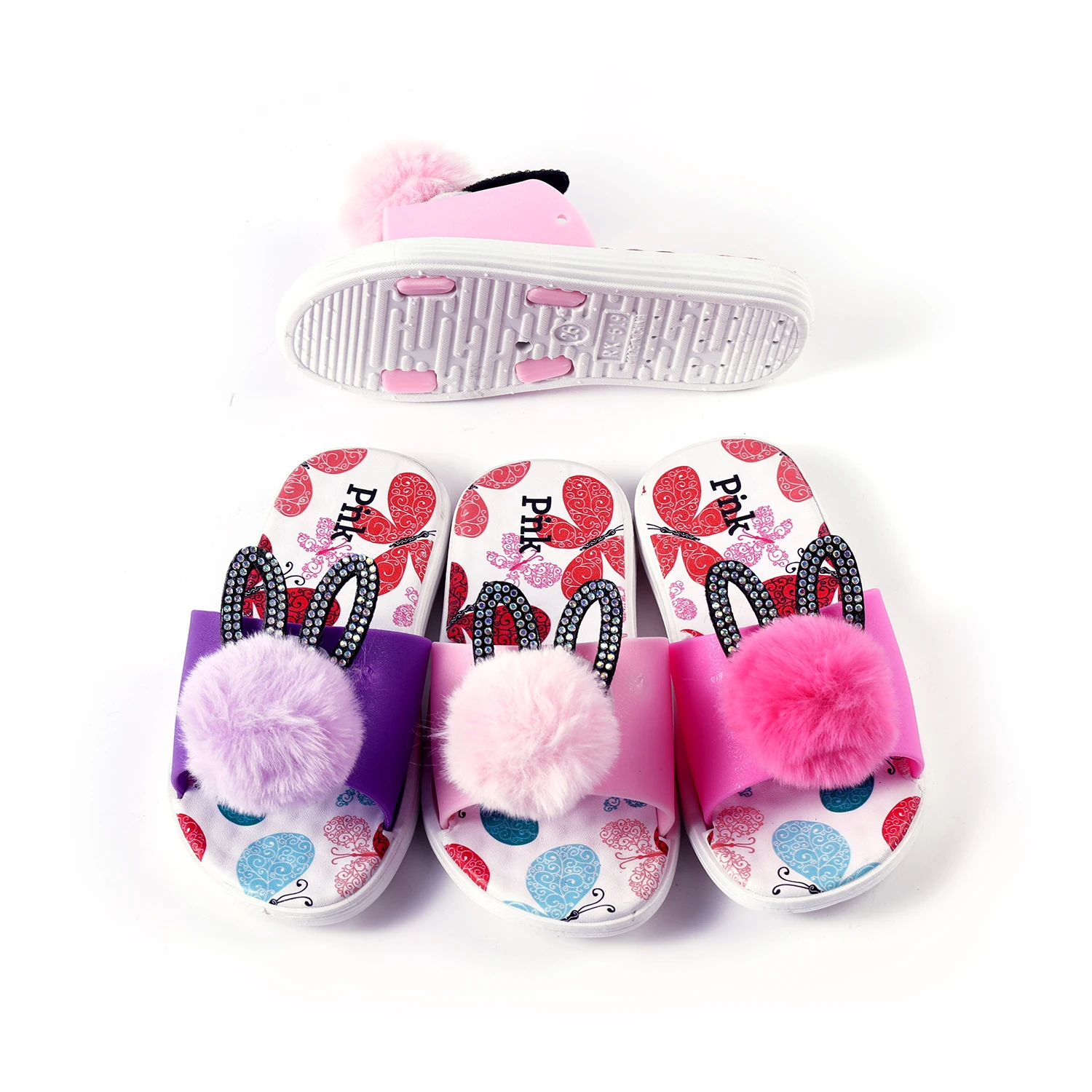 

2021 new fashion rabbit ear plush ball children slippers