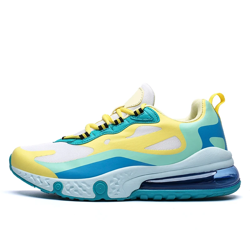 

casual sport running couple shoes air cushion sole sneakers breathable men and women sneakers, White-yellow-green