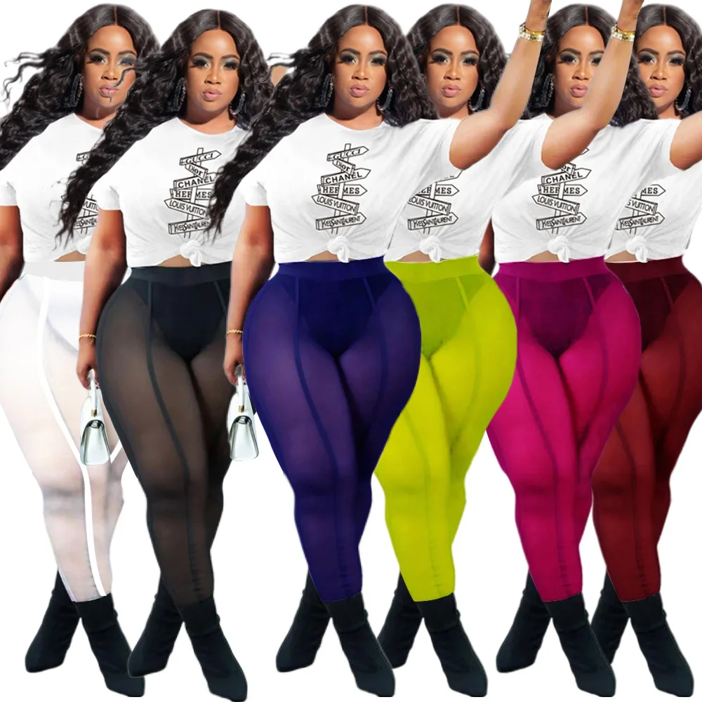 

plus size women's sets two piece pants set women clothing women custom plus size t-shirts Two piece set of mesh trousers