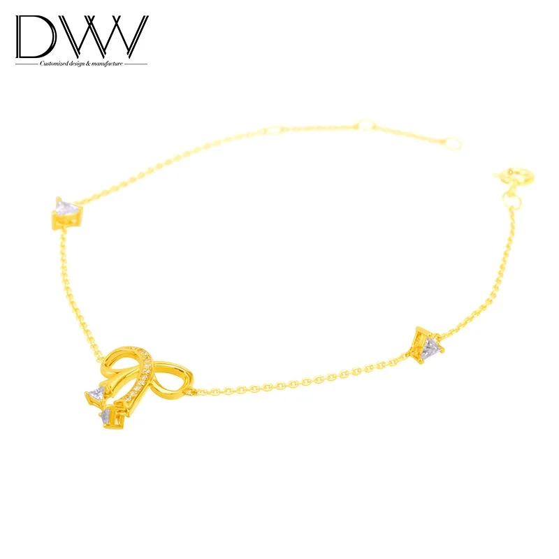 

Custom Bracelet Bowknot Shape Silver Bracelet 18K Gold Plated Bracelet Jewelry, Customized color