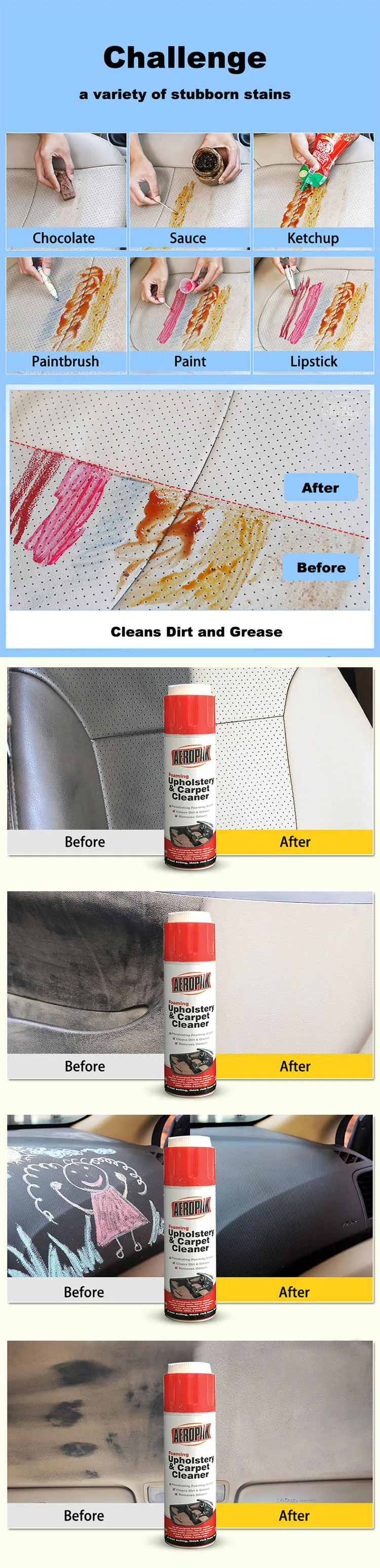 Aeropak 500ML Multi All Purpose Foam Car Interior Carpet Mat Cleaner Spray
