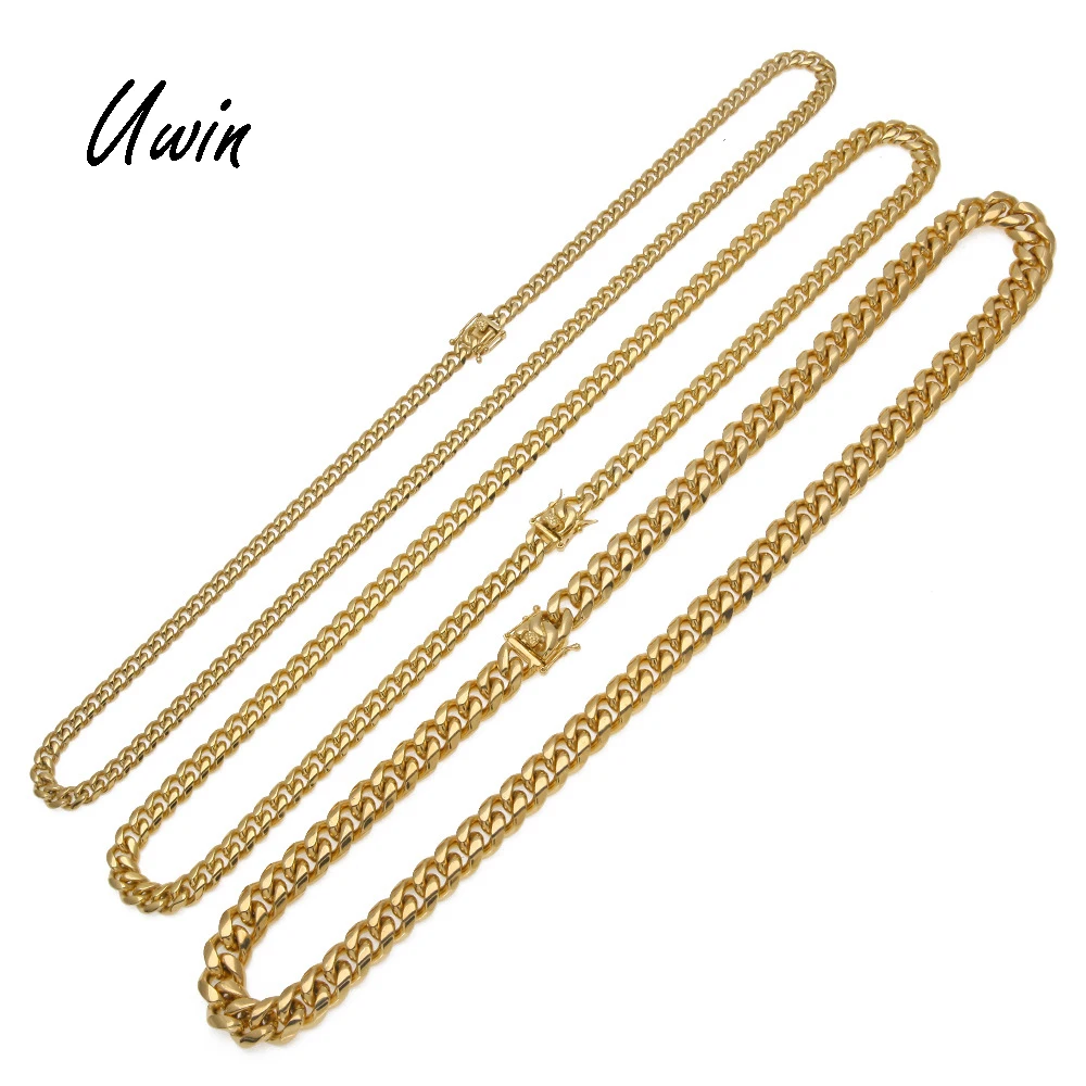 

Dainty Stainless Steel Miami Cuban Link Chain 8mm 10mm 12mm 14mm Dog Chain Never Fade Mens Necklace