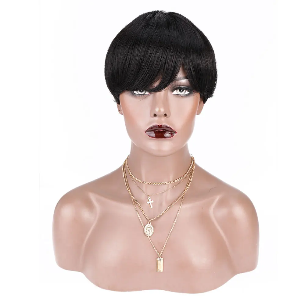 

Natural Short Pixie Wig Brazilian Human Hair Wig with Bangs for Black Women nature color