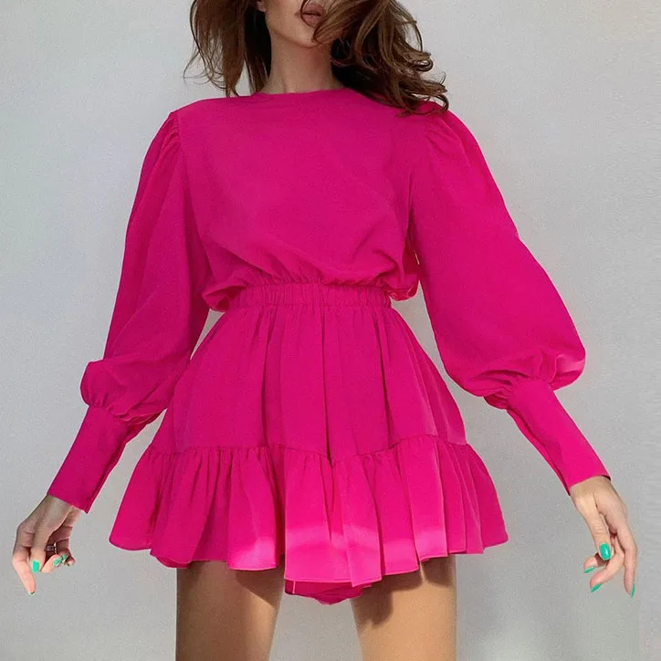 

FS5176D Women Fall casual puff sleeve elegant dresses