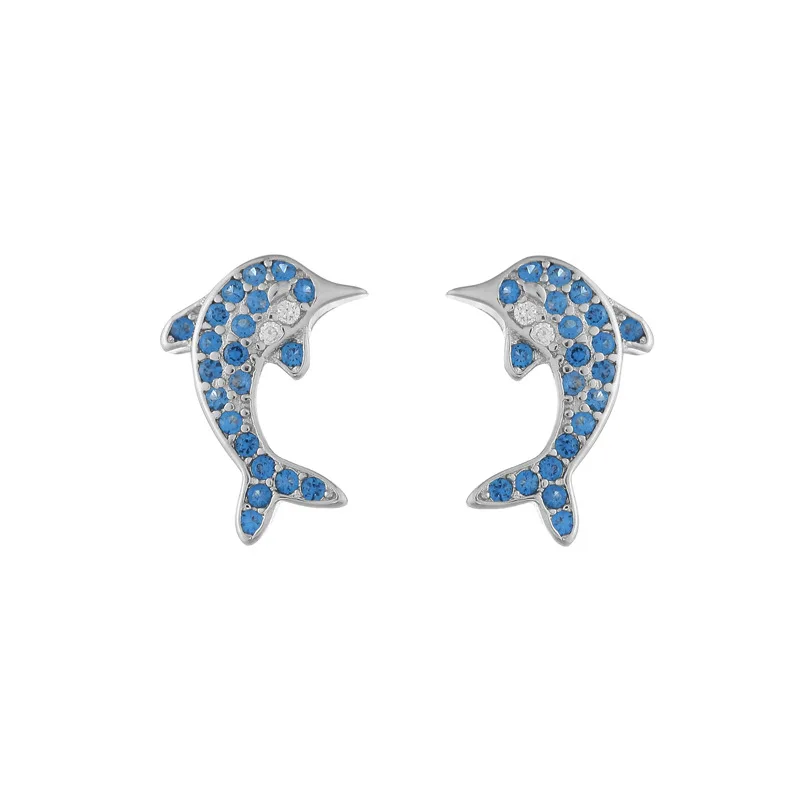 Factory Wholesale  925 sterling silver dolphins Stud Earrings for Women Elegant Wedding Jewelry