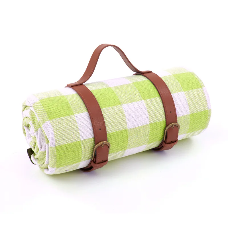 

Custom Large PEVA plaid travel foldable Beach Outdoor Waterproof Camping Mat Picnic Blanket for outdoors with belt handle