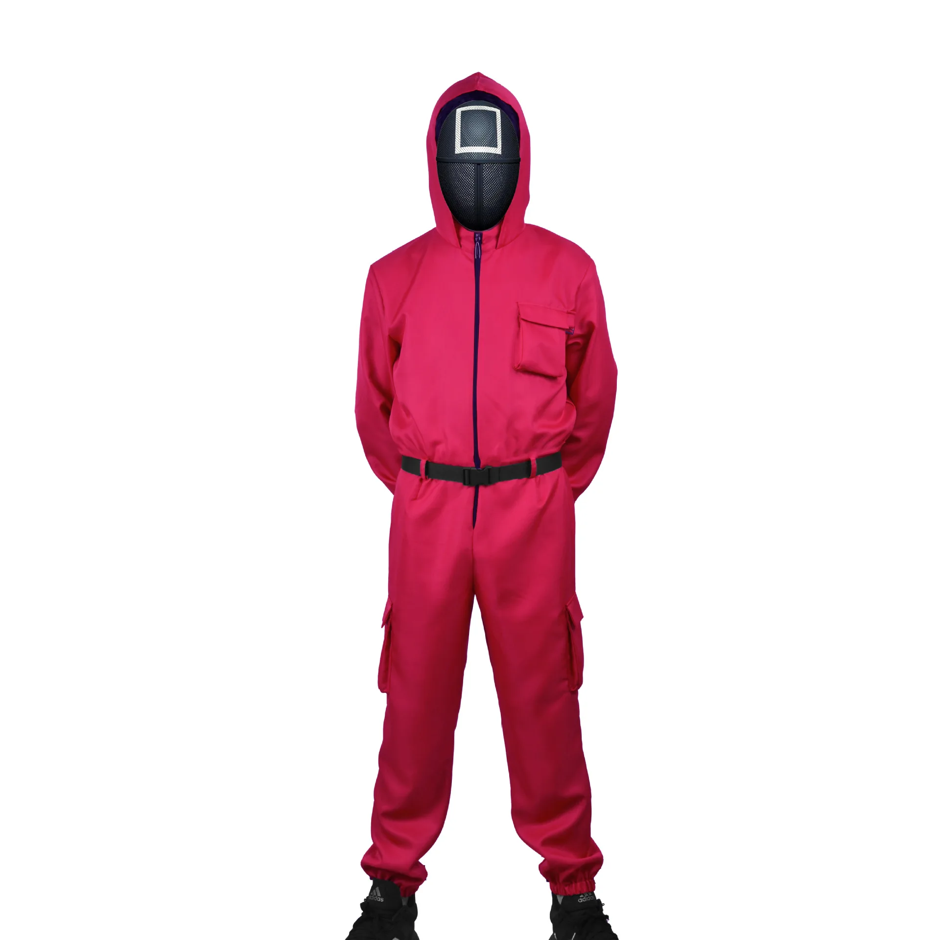 

2021 Korean Indoor games Squid Game Cosplay Clothes with Face Halloween Costumes Same paragraph red Jumpsuits Squid Game Costume