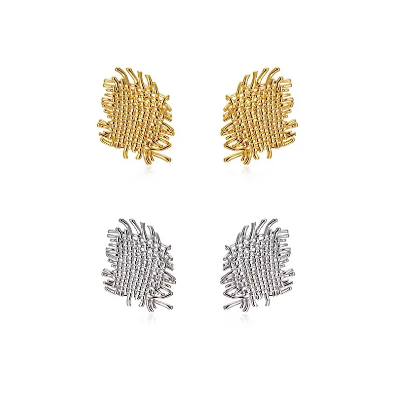 

Jachon design retro elegant earrings metallic texture irregularity 925 silver needle earrings unique alloy earrings, As picture