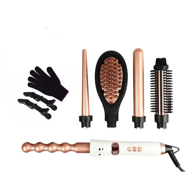 

2021 New 5 In 1 Straight Hair Curling Comb Combination Led Multi-Function Curling And Straightening Dual-Purpose Hair Curler, Customized