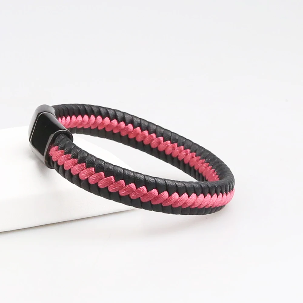 

Steel Men's Braided Genuine Leather Cord Bracelet with Magnetic Closure