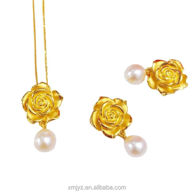 Gold Rose Flower Pearl Pendant