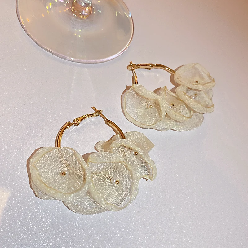 

fashion lace hoop flower earrings women