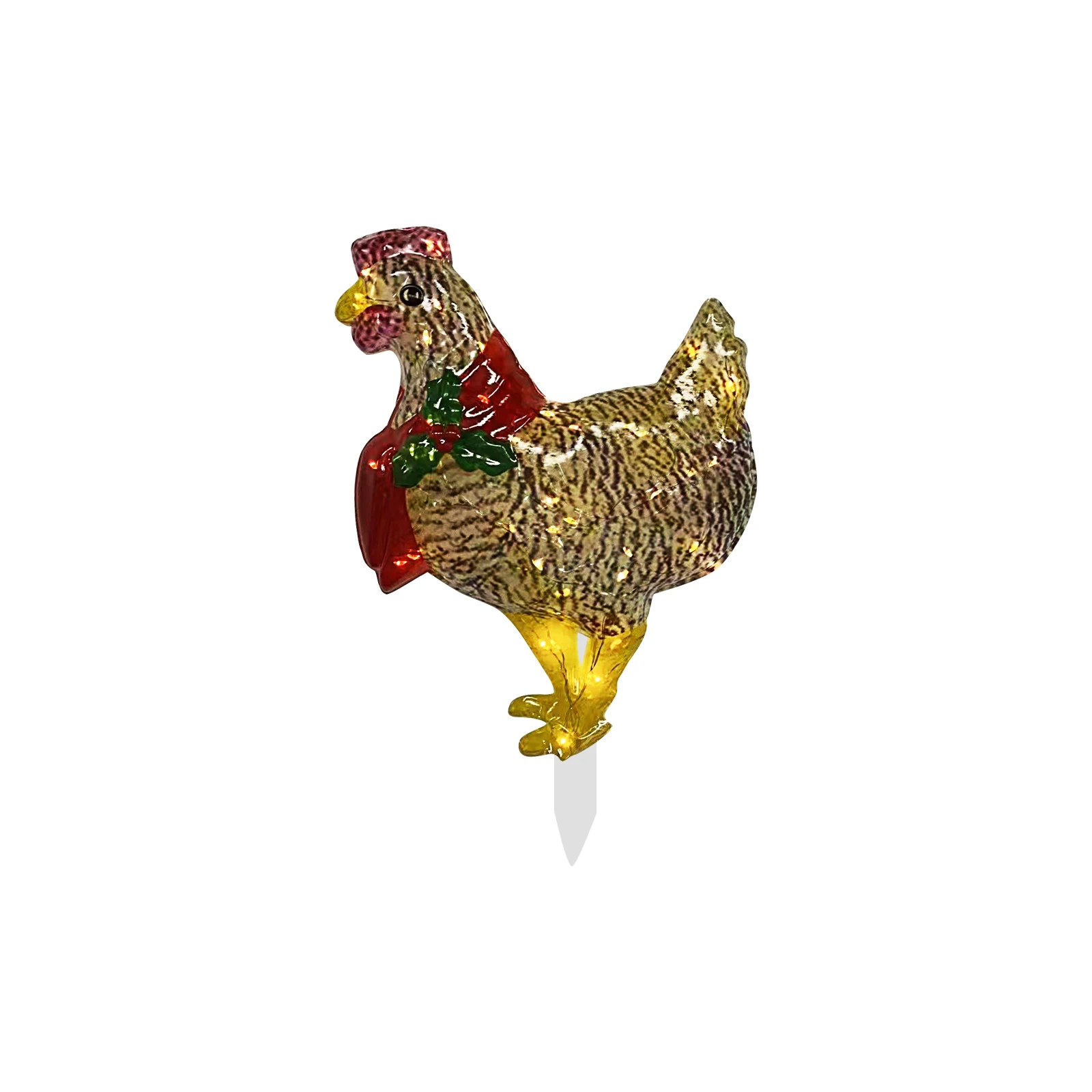 

Amazon Hot New Christmas Decoration Holiday Ornaments Light-up Led Metal Chicken With Scarf, As picture show