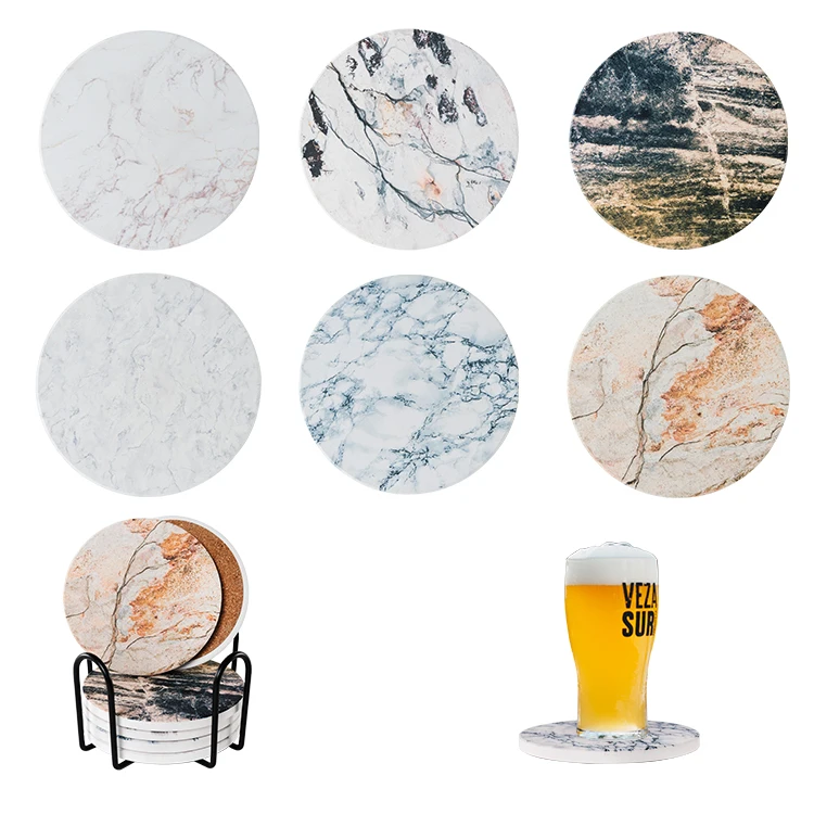 

Custom Marble Printed Absorbent Stone Ceramic Candle Cup Beer Coaster Set