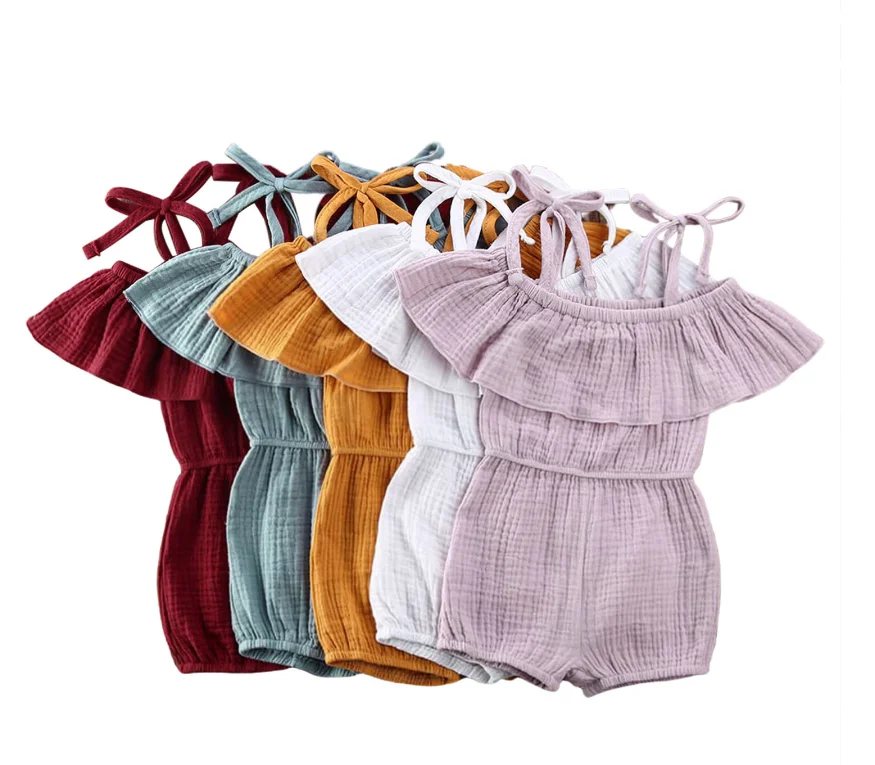 

Toddler Baby Girls Rompers 5 Colors Solid Ruffles Short Sleeve Belt Jumpsuits Outfits Kids Clothes