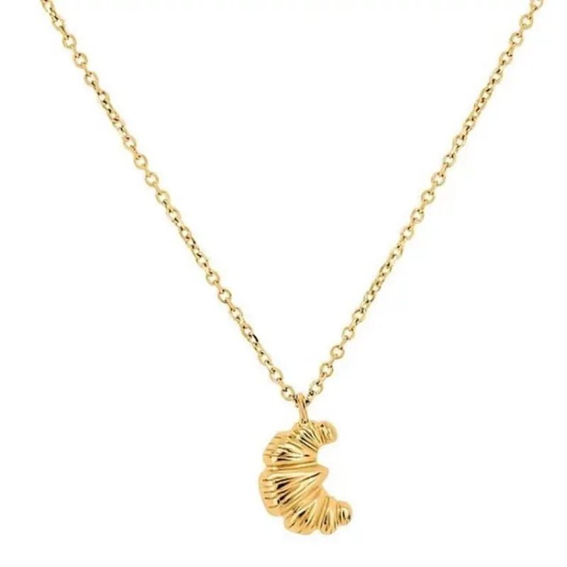 

Hot Selling 18K Real Gold Plated Croissant Bread Necklace Exquisite Dainty Textured Moon Pendant Necklace