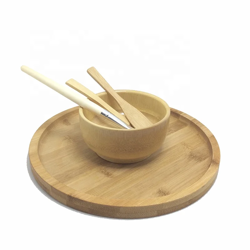 

bamboo products wholesale face beauty bowl set including spoon brush and spatula, Natural bamboo color