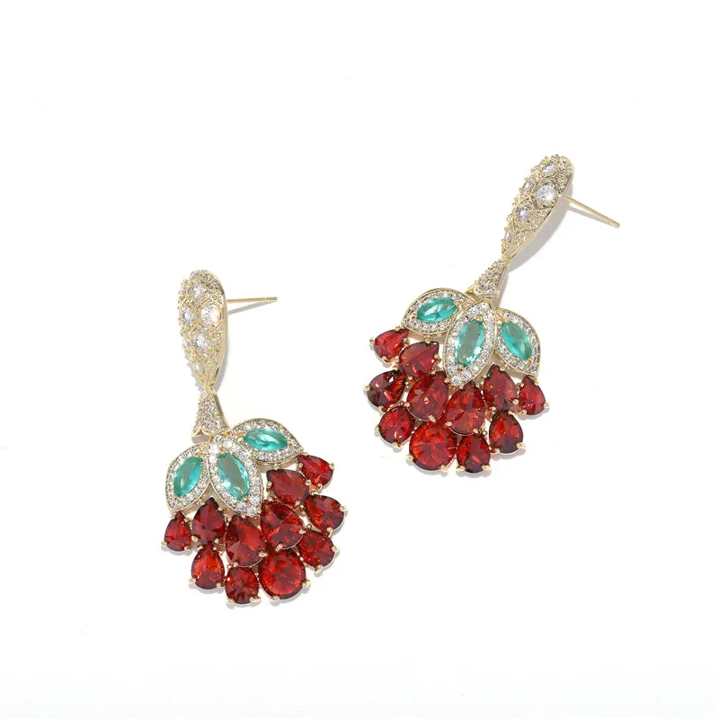 

Red Peacock Tail Women Earrings Gold Stud Luxury Fashion Earrings Fashion Style, As photo