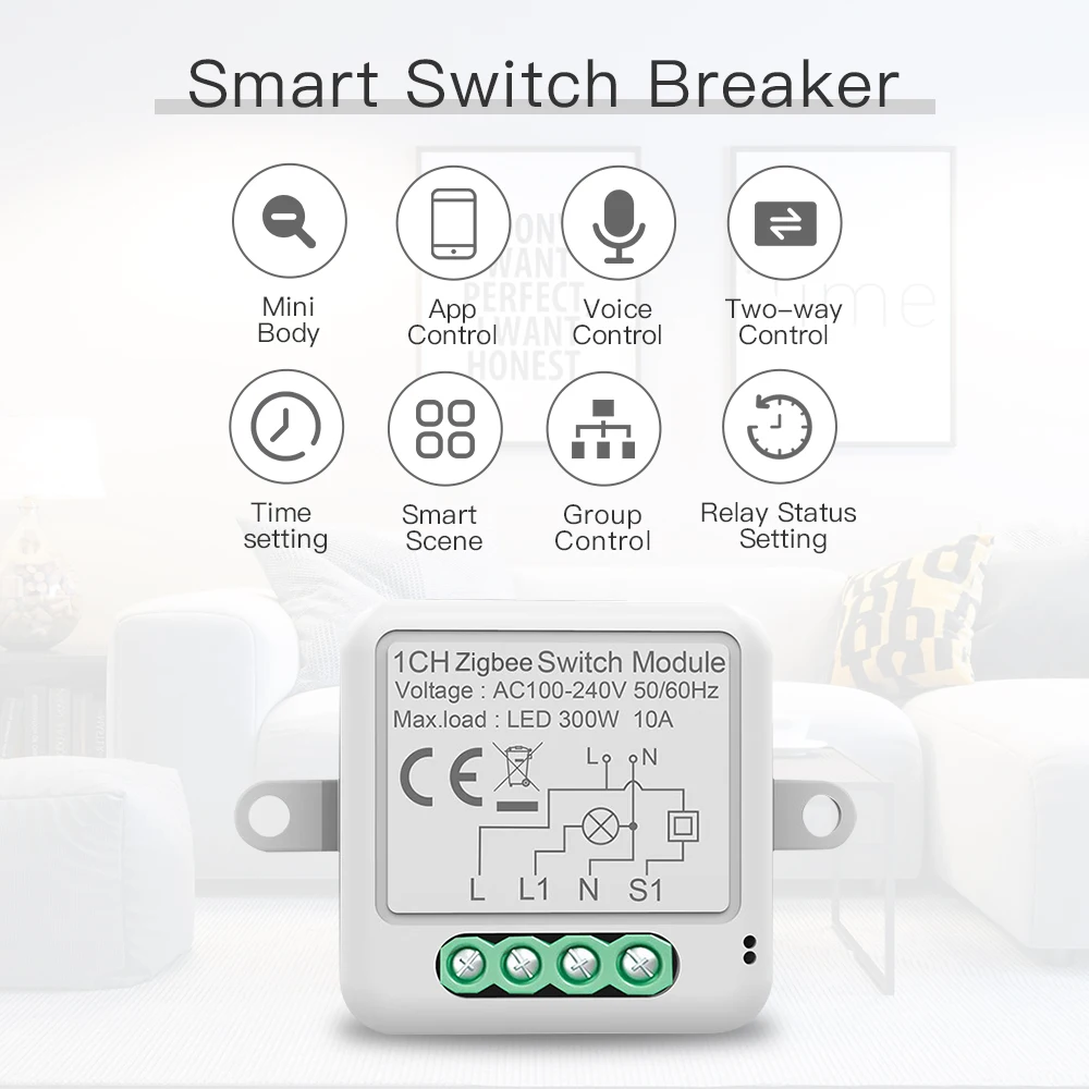 

Mini 1 Gang DIY Smart Light Switch Module Smart Life/Tuya App and Wireless Compatible with Alexa Echo Zigbee Circuit Breaker
