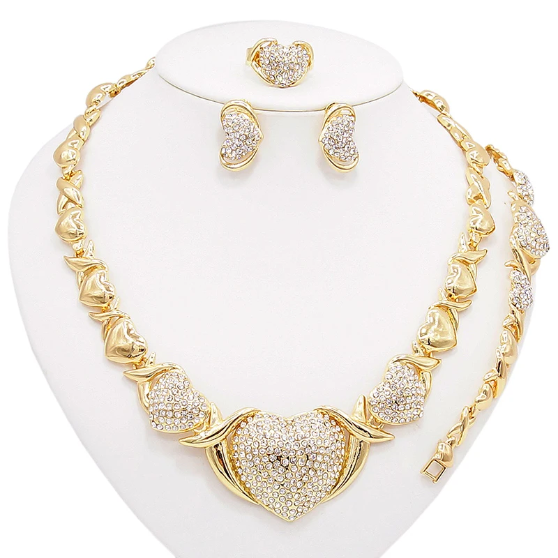 

Wholesale Latest Big Heart I Love You Hug and Kiss Necklace Set Fashion Bridal Jewelry Sets Gold Planted Stainless Steel Jewelry