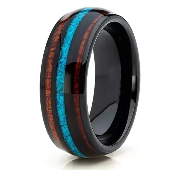 

Tungsten Titanium Steel Rings with Three Groove Inlaid Turquoise Acacia Wood Drops Glue Pop Accessories for Wedding Engagement