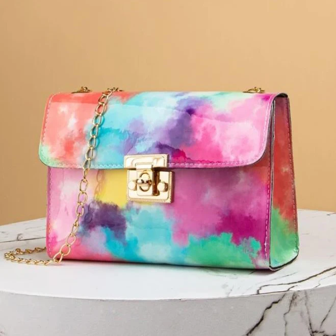 

TS9392 2021 Tie Dye Chain Crossbody Jelly Bags For Women Ladies Multicolor Chain Bags New Design Cute Pvc Crossbody Jelly Purses