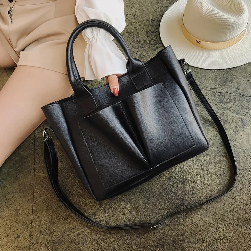 

Xinyu RTS 2021 Trendy Pu Leather Simple Tote bag Women Shopping Bag Casual Large Vintage Ladies Shoulder Bags Handbags