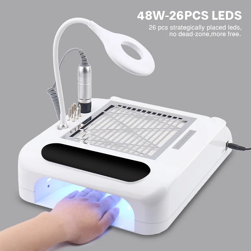 

48W 26Pcs Leds Six In One Nail Vacuum Cleaner For Manicure Hood Extractor Powerful Nail Dust Collector, As picture