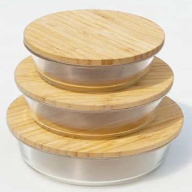 

Eco-Friendly High Borosilicate Glass Food Storage Box Bamboo Wood Lid