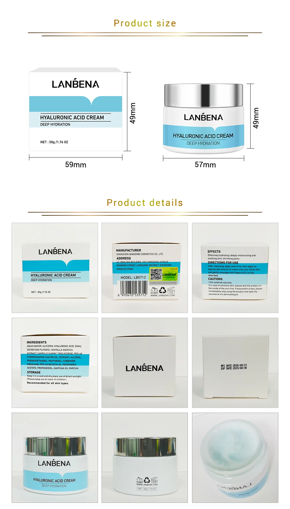 Lanbena Private Label Skin Care Hydrating Soothing Pore Shrinking Beauty Face Cream With 3424