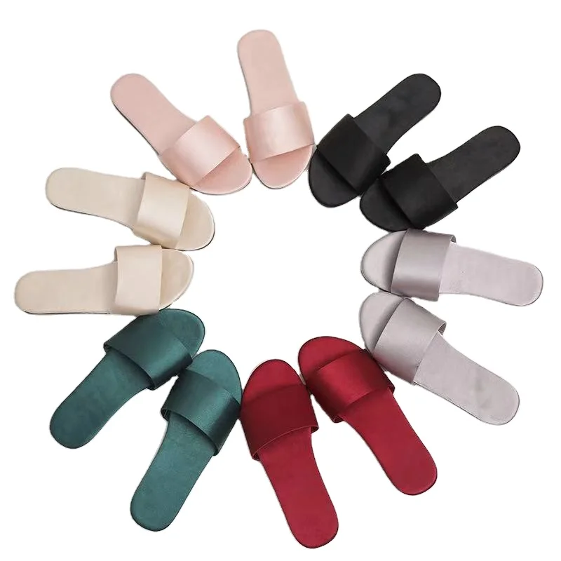 

2022 latest fashion Silk Satin Home Slippers comfortable soft non-slip sole indoor ladies slippers, Pink red grey