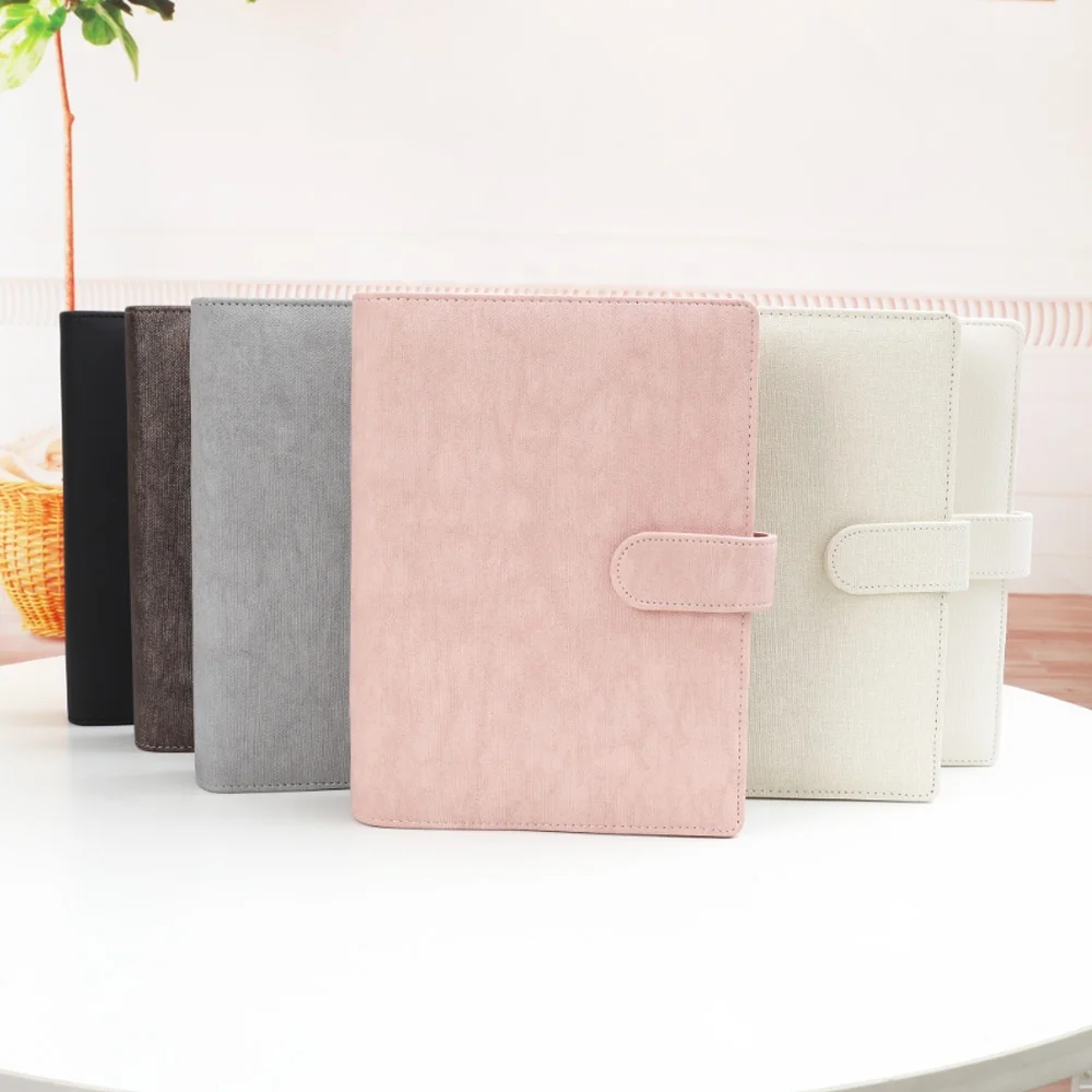 

6 Ring Hardbound A5 Linen Loose Binder Notebook with Clear Zip Lock/Zipless Envelopes Divider Pages Insert Available for Cards