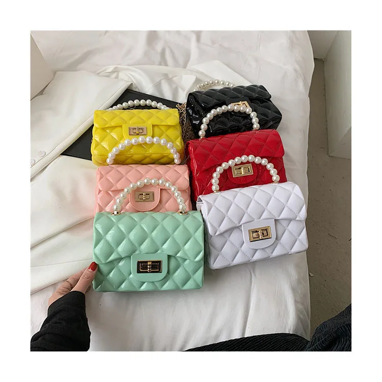 

Ins Designer Mini Women Handbags and Purses Diamond Lattice Messenger Bags Lady Embroidery Pearl Chain Small Square Shoulder Sac