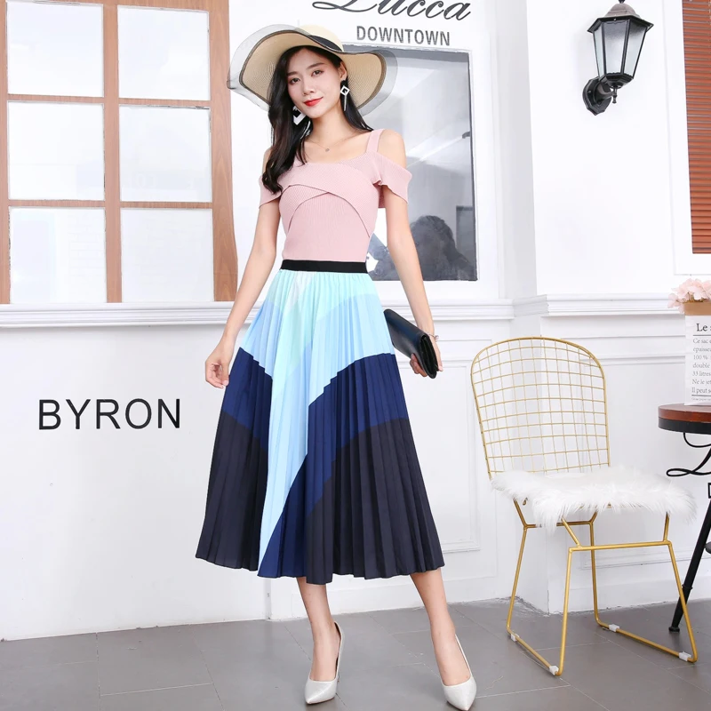 
KEYIDI Casual Fashion Colorful Elastic Pleated Print Cartoon A Line Women Midi Skirt 