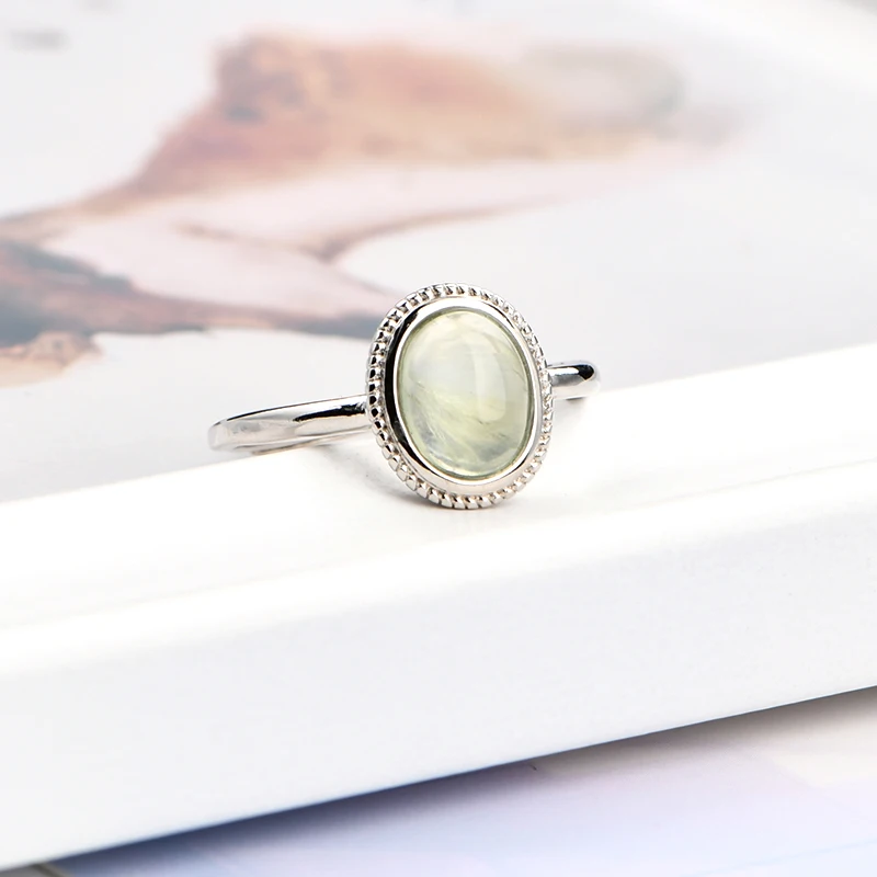 

New Ladies Fashion Adjustable Ring High Value Simple Natural Prehnite Oval Ring